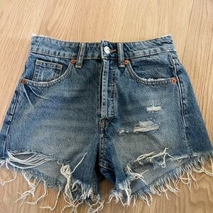 Zara Blue Jean Shorts Distressed High-Waisted